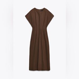 ZARA ZW COLLECTION PLEATED BROWN MIDI DRESS - MEDIUM